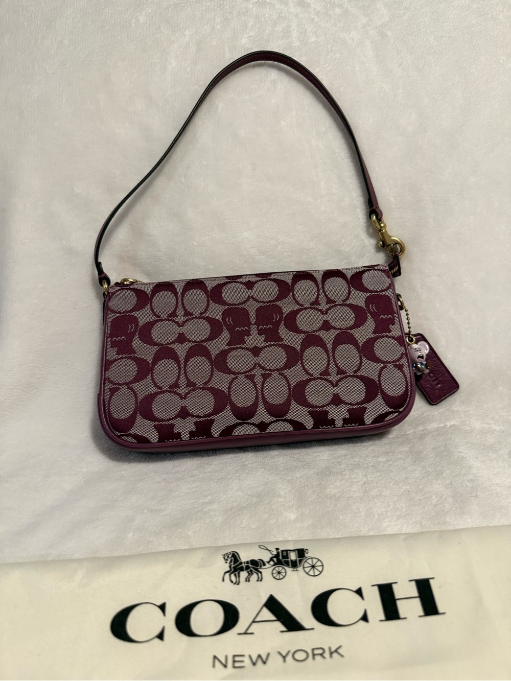 Coach Signature Jacquard Shoulder Wristlet in Plum and Light Gray